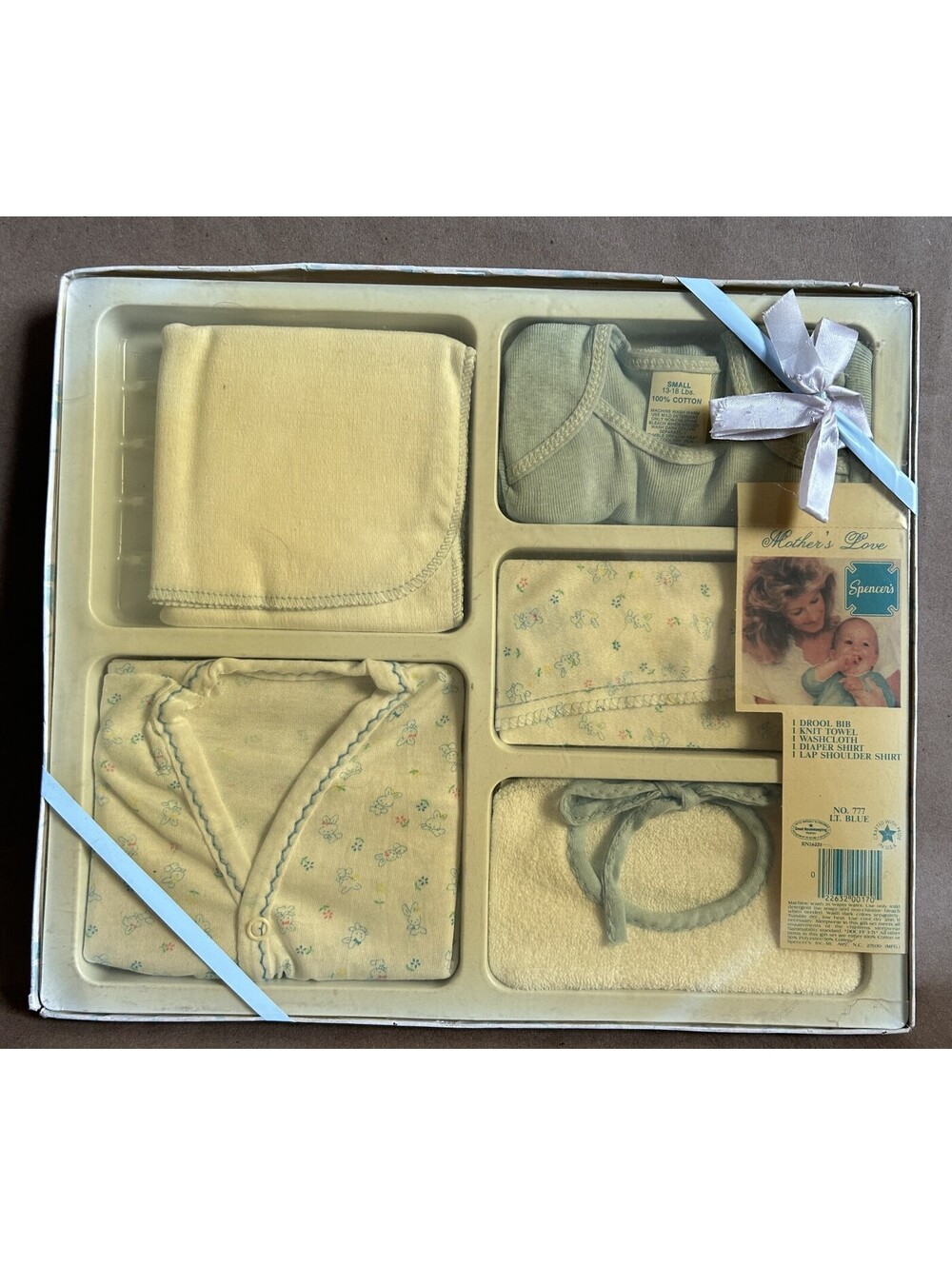 VTG 90s Spencer's Gift Set BLUE Baby clothes S Bib Towel Set